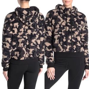 Zella Faux Shearling Camouflage Hooded Sweater